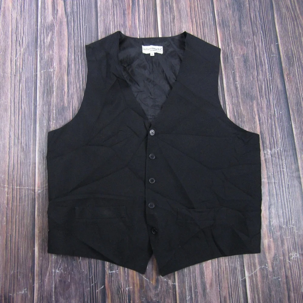 Suit‎ Vest UniformWorks Mens M Black Solid Polyester 3 Piece Formal Business